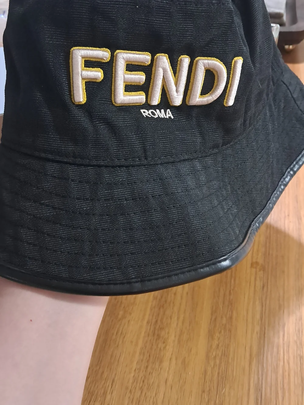 Fendi Black Bucket Hat with Yellow Logo - Picture 3 of 4